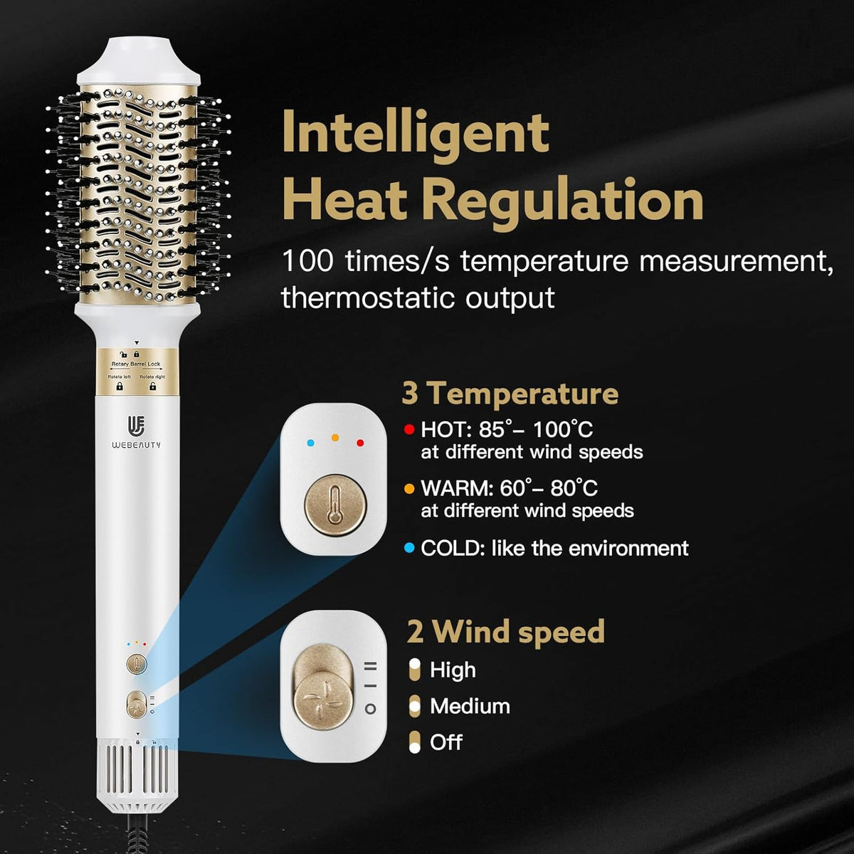 webeauty 6-in-1 airstyler, 110.000 omw/min, 30 m/s, föhn met hoge snelheid met föhnborstel, ronde föhnborstel, air-krultangen, 500 miljoen negatieve ionen-haarstyler, wit