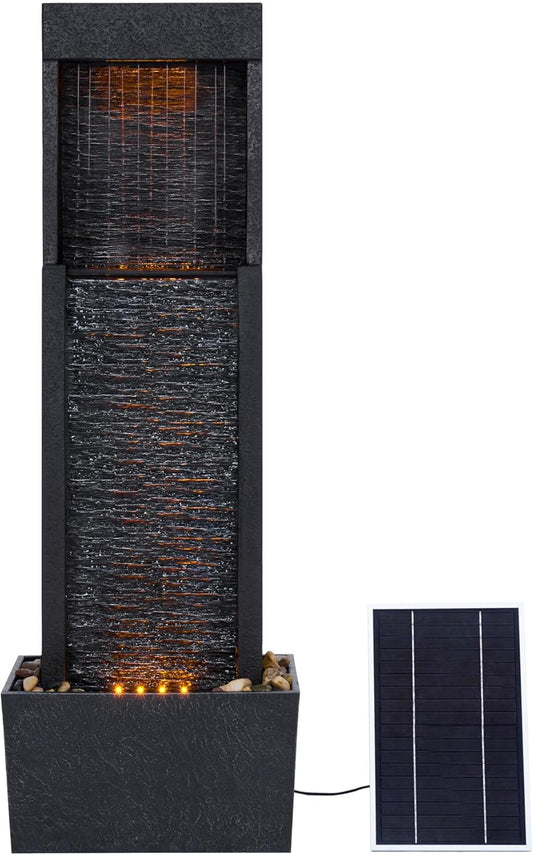 Teamson Home 37,99" Athena Zonne-energie Outdoor Moderne Waterval Fontein, Zwart
