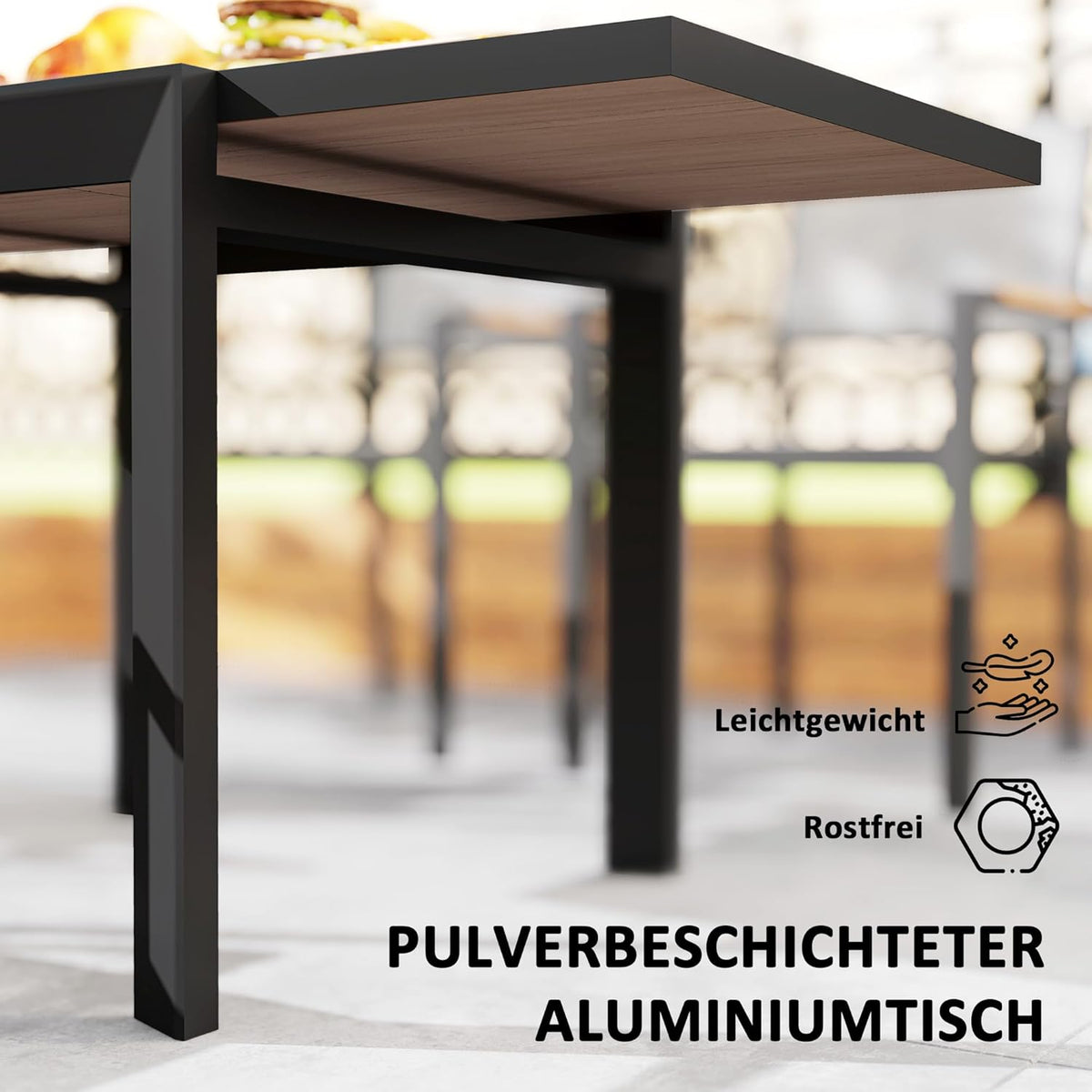 Outsunny Gartentisch Ausziehbarer Aluminium 80/160x80 cm Wetterfest Balcony Rutschfest Buffettisch Camping for 6 Persons Terrassentic Outdoor Esstisch für Garten, Terrasse Balcony Naturholz