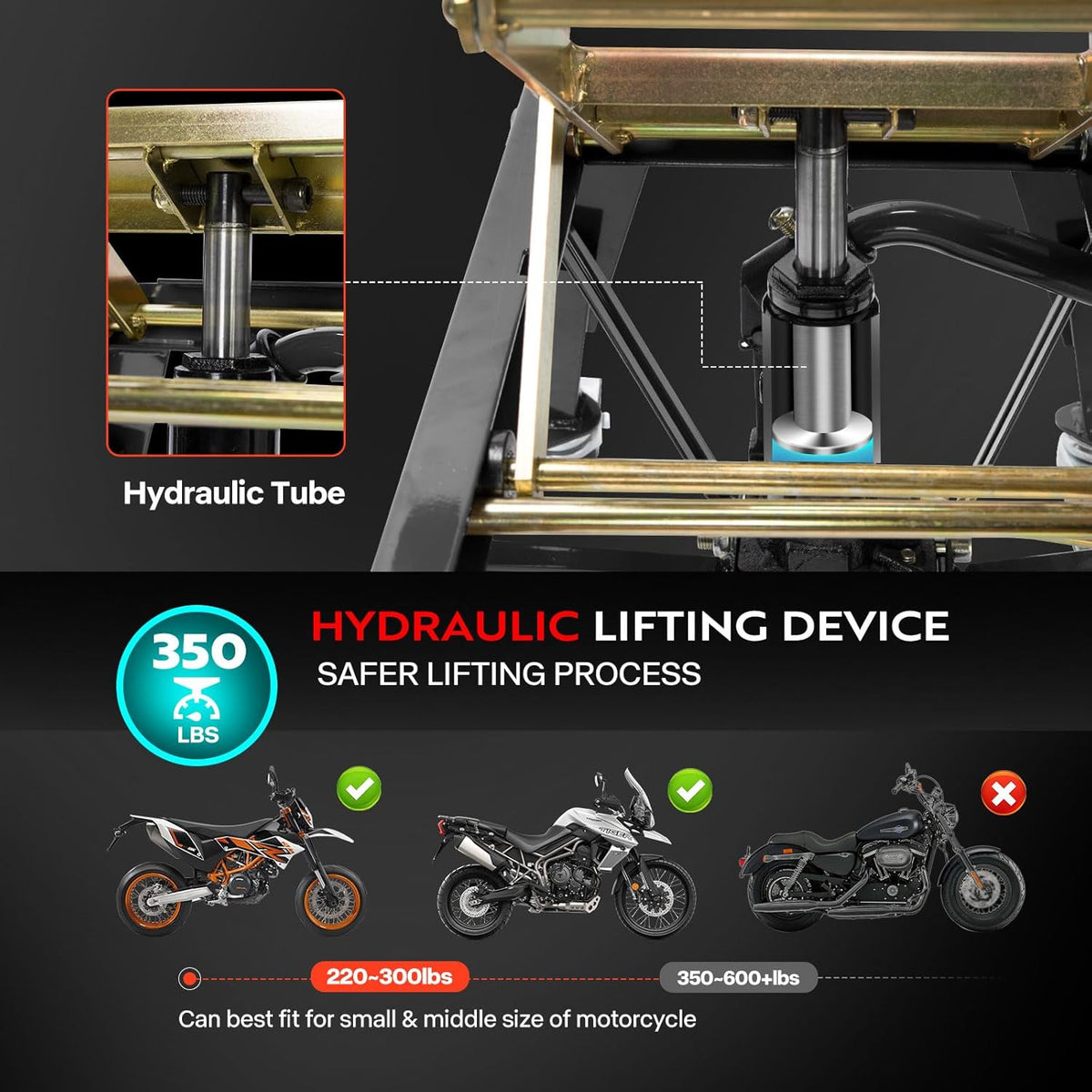 VIVOHOME 160kg Heavy Duty Hydraulische Motorfiets Heftafel Voetbediende ATV Dirt Bike Schaarstandaard met 4 Wielen Zwart