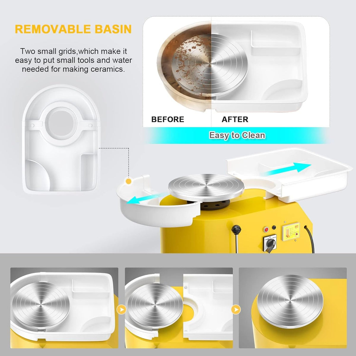 Elektrisch Aardewerkwiel, 25 cm Pedaal Pottenbakkersschijf met Afneembare ABS Basis en Draaitafel Draaitafel Klei Tool voor Keramiek DIY DIY DIY