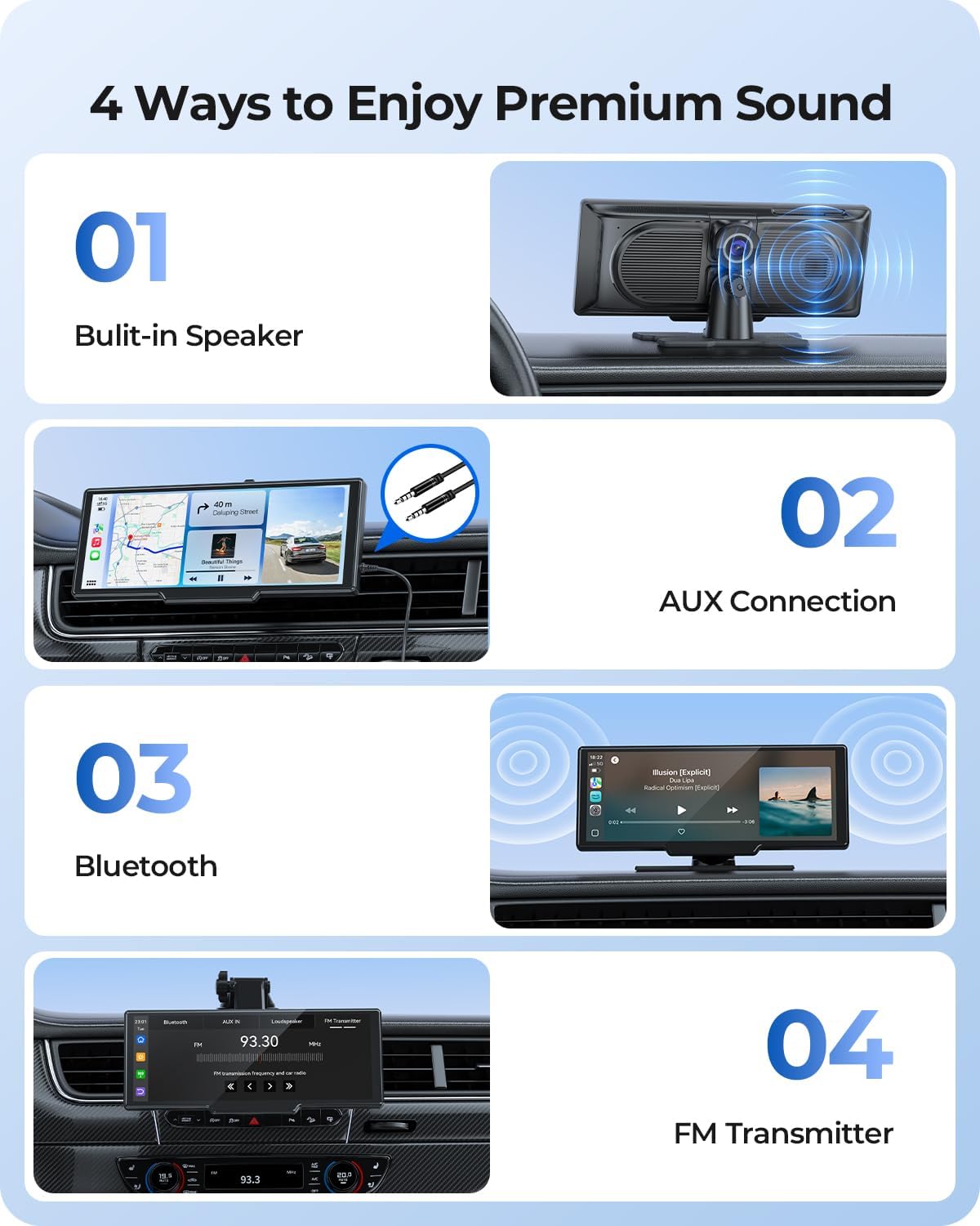 9.26" Draadloze Draagbare Car Play-scherm met 4K Voor- & HD Achter Dual Dash Cam voor Apple CarPlay & Android Auto met OTA Updates, Mirror Link, 5.0 Bluetooth, Spraakbediening, GPS Navigatie