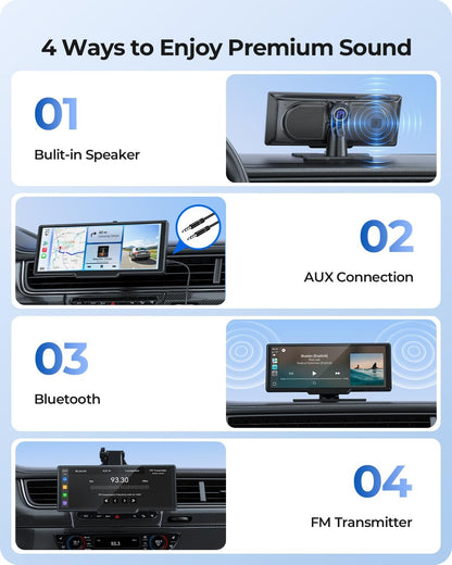 9.26" Draadloze Draagbare Car Play-scherm met 4K Voor- & HD Achter Dual Dash Cam voor Apple CarPlay & Android Auto met OTA Updates, Mirror Link, 5.0 Bluetooth, Spraakbediening, GPS Navigatie