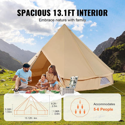 VEVOR Canvastent, 4 seizoenen, 5 m, canvas tent voor kamperen met kachelkrik, ademende yurttent voor maximaal 8 personen, familiecamping outdoor jachtfeest