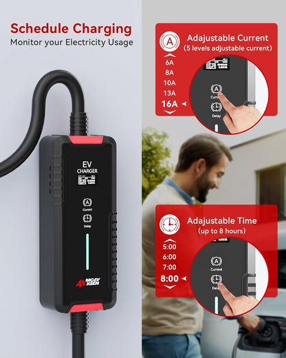 Oplader Type 2 – Elektrische Autolader – EV Oplaadkabel – Laadkabel – EVSE Kabel – 3,6 kW Met Schuko – Schakelbare Stroom 6-16 A – IP65 Waterdicht – 8 Meter Kabel Met Draagtas