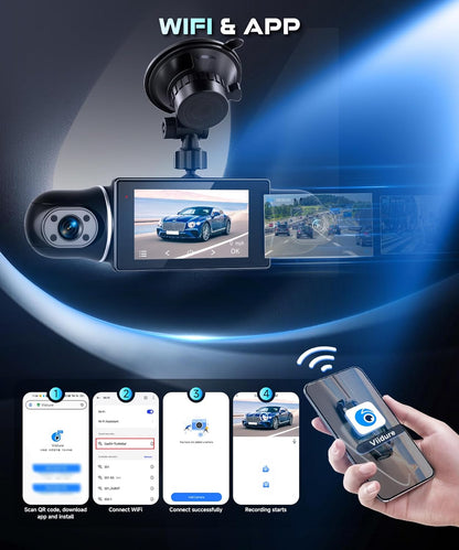 Dashcam – Autocamera – Auto Camera – 4-Kanaals Dashcam – Voor En Achter – 360° Zicht Rondom – 2K + 3x 1080p, Wifi En G-Sensor