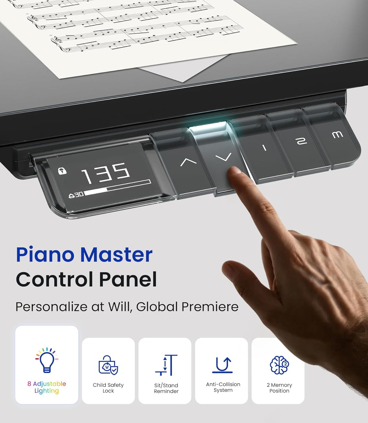 MAIDeSITe T2 Pro Max Elektrisch in hoogte verstelbaar bureauframe, 135 cm in hoogte verstelbaar tafelframe, dubbele motor, draagvermogen 160 kg met Piano Master Control-systeem en