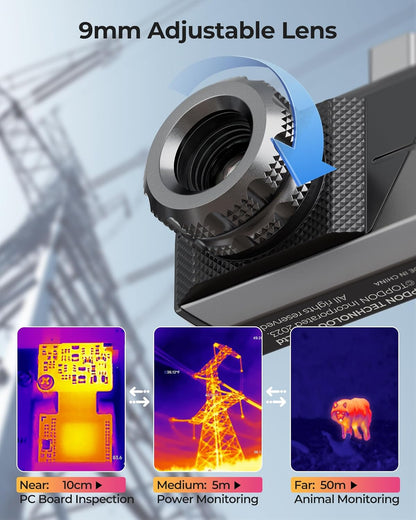 TOPDON TS001 Warmtebeeldcamera Android, observatiebereik 0,1 tot 500 m, 9 mm instelbare lens, 256 x 192 IR-resolutie, handmatig scherpstellende warmtebeeldcamera's voor jacht, outdoor, printplaten,