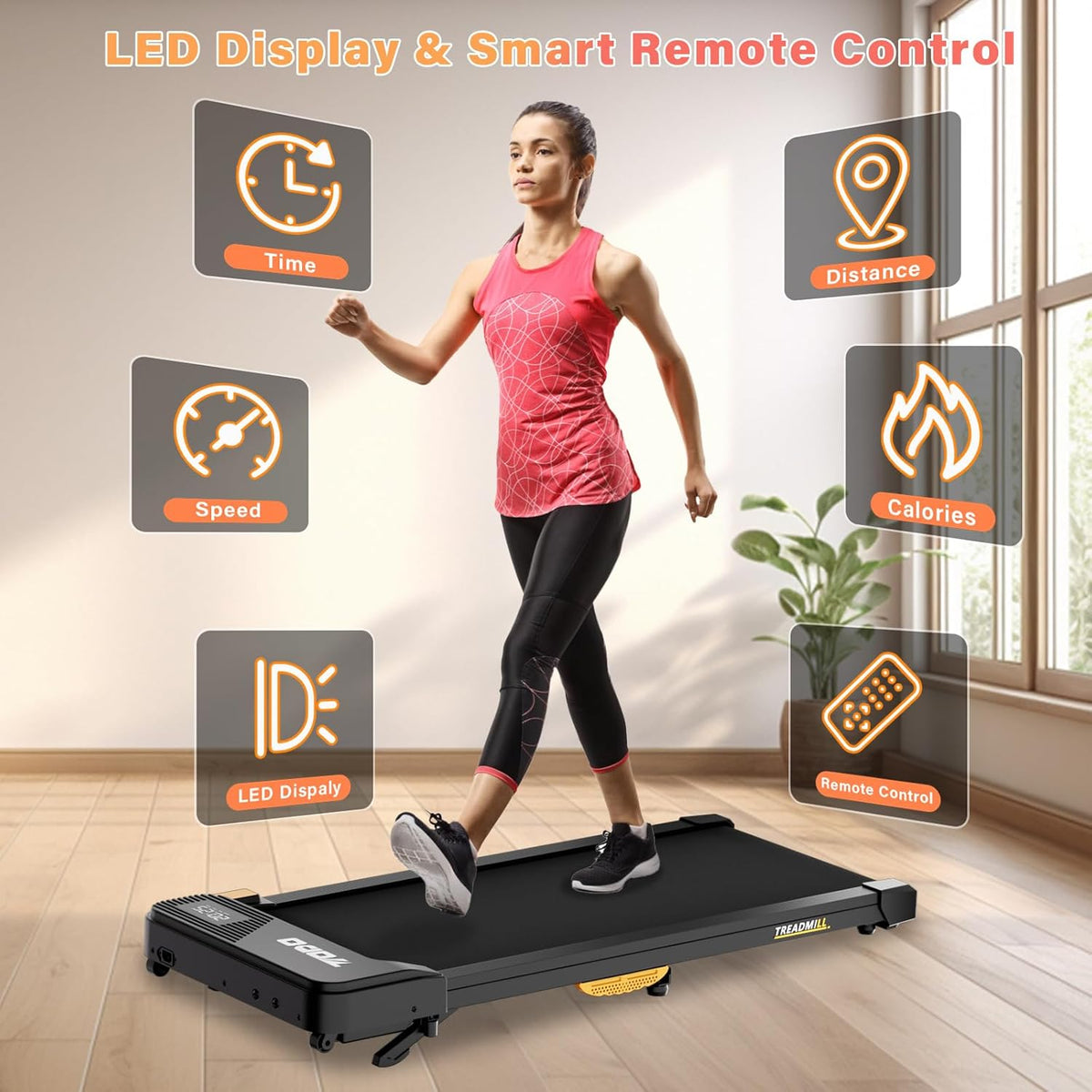 TODO Walking Pad, loopband voor thuis met helling, loopband, bureau, 1-6 km/u, elektrische loopband voor kantoor met afstandsbediening en apps-bediening, 2,5 pk motor, lcd-display