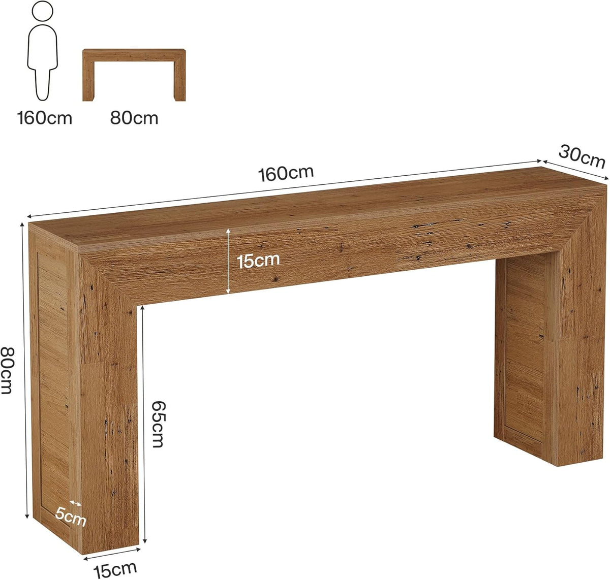 Tribesigns Console Table 160 cm Narrow Sofa Table, Wooden Hall Table Behind the Sofa, Industrial Entrance Table for Entrance, Hallway, Foyer, Living Room, Light Brown