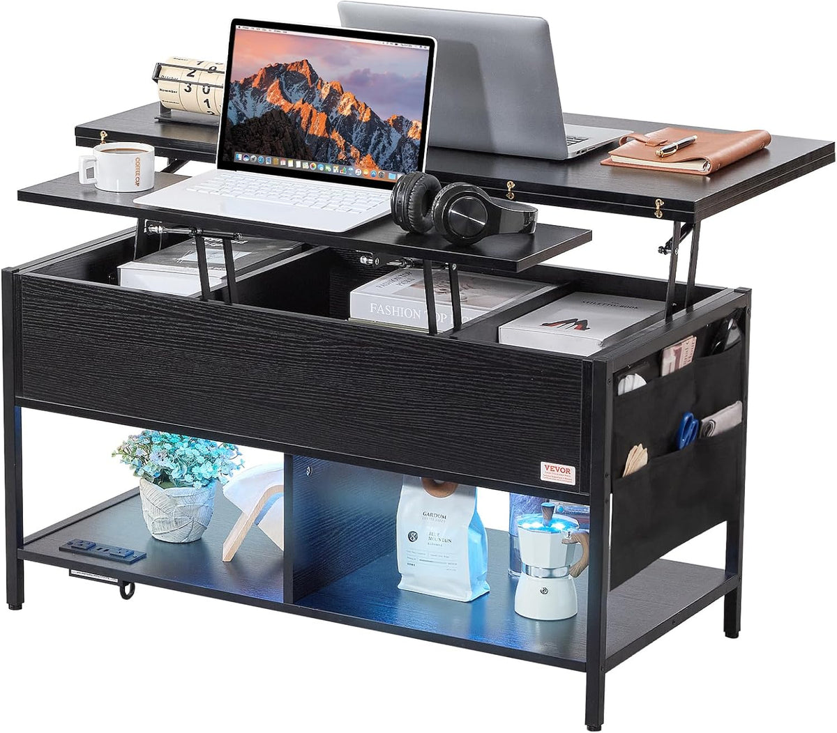 Koffietafel - Table - Coffe table - Living Room Table - Lift Top salontafel - tafel met extra opbergruimte - omklapbare salontafel voor de woonkamer - 39.4in - Zwart - 74.74lbs