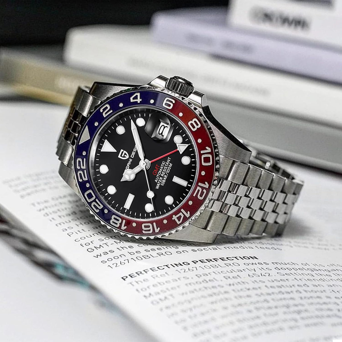 Pagani Design Herenhorloge GMT Automatisch Horloge Klassiek 40 MM Roestvrij Staal Mechanisch Horloge Saffierglas 100M Waterdicht Lichtgevend Casual Sport Modieus Zakelijk Horloge.