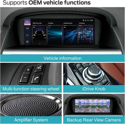 Linux-autoradio met IPS-scherm touchscreen voor BMW CCC-systeem (2003-2009): 3-serie E90/E91/E92/E93, 5-serie E60/E61, 6-serie E63/E64, Wireless CarPlay/Android Auto, AM/FM RDS-radio, DSP, Bluetooth