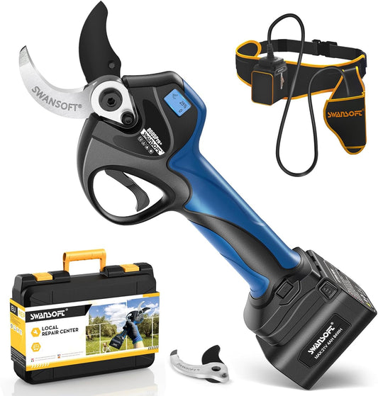 SWANSOFT 8605Pro Accu-snoeischaar 40 mm, 21 V, 2 x 4 Ah accu, 1050 W, professionele elektrische snoeischaar voor tuin, wijngaarden en boomgaarden