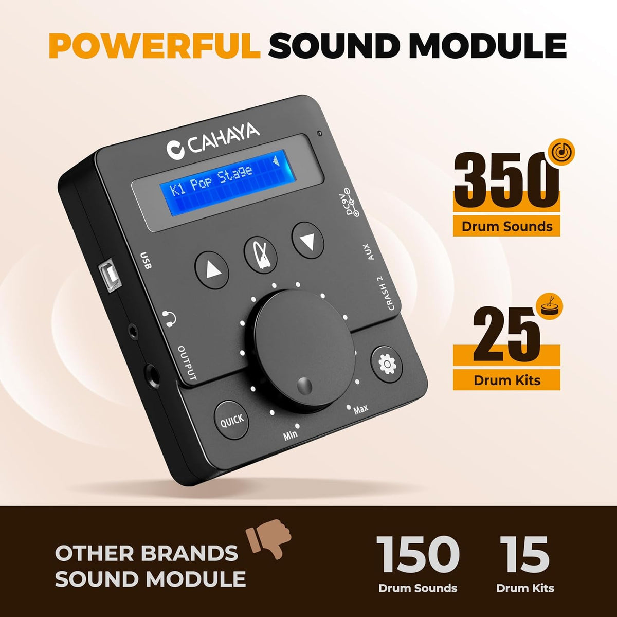 CAHAYA E-drumset met mesh-vacht: Dual Trigger Pads en 350 geluiden – elektronisch drumstel met grote 8 inch snare pad, complete set met drumkruk, hoofdtelefoon, sticks – voor beginners en kinderen