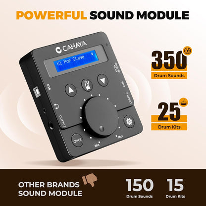 CAHAYA E-drumset met mesh-vacht: Dual Trigger Pads en 350 geluiden – elektronisch drumstel met grote 8 inch snare pad, complete set met drumkruk, hoofdtelefoon, sticks – voor beginners en kinderen