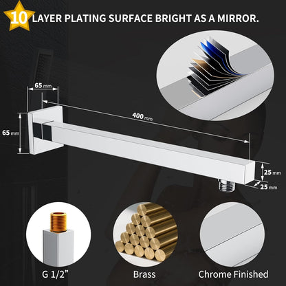 Rainsworth Verborgen doucheset, badkamer luxe regendouche combo set, 10 inch regendouchekop, roestvrij staal en messing, chroom