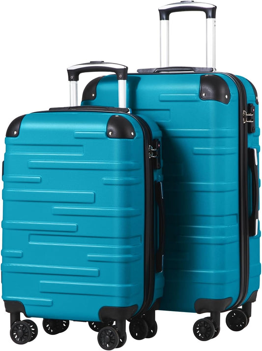 COOLIFE Koffer met harde schaal, rolkoffer, reiskoffer, vergrotende bagage (alleen grote koffer uitbreidbaar), ABS-materiaal met TSA-slot en 4 wielen, turquoisegroen, Set-2tlg(S + M), handbagage