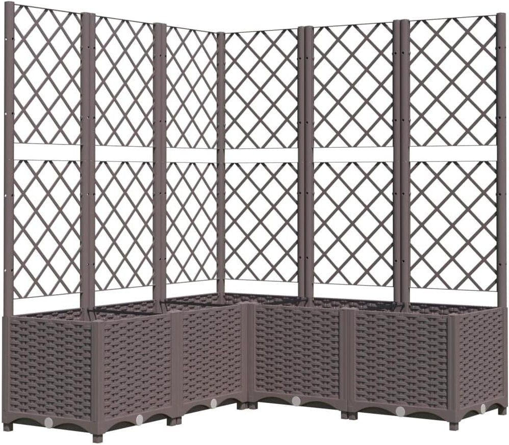 vidaXL Planter with trellis 120x120x136 cm polypropylene brown, plant container, flower box, flower bed, flower bed, planter with trellis - QUORE