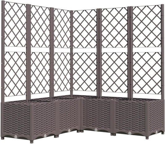 vidaXL Planter with trellis 120x120x136 cm polypropylene brown, plant container, flower box, flower bed, flower bed, planter with trellis - QUORE