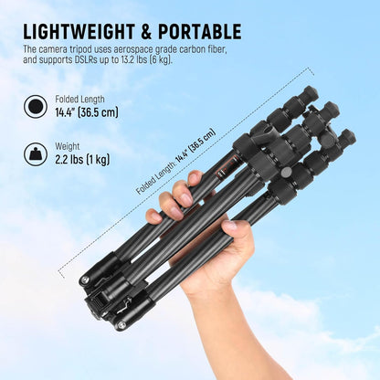Koolstofvezel Camera Statief Monopod – Reisstatief – Camerastatief – Fotostatief – Videostatief – 360° Kogelkop – Ingeklapt 36,5 Cm, Draagvermogen 6 Kg