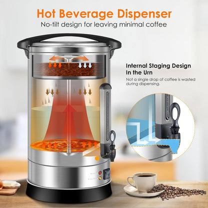 Homtone Gastro Koffiezetapparaat met rond filter, 120 kopjes/18 l, dubbelwandig, groot, roestvrij staal, industrieel koffiezetapparaat met tapkraan, voor feest, warmwaterdispenser voor koffie, thee