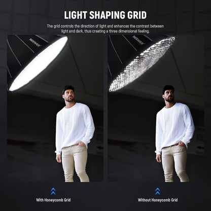Parabolische Softbox – Softbox – Studio Softbox – Fotografie Softbox – Bowens Softbox – 120 Cm – Quick Release In Minder Dan 15 Seconden – Inclusief 2 Diffusers En Honingraatrooster