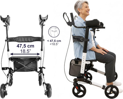 KMINA - Rollator met Armschalen en Zitje, Opvouwbaar voor Senioren, Aluminium voor Binnen- en Buitengebruik, met Mandje