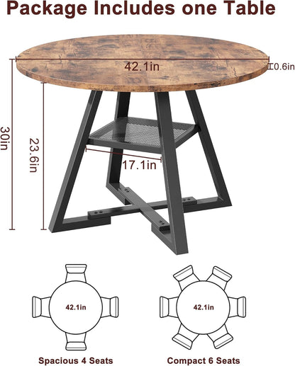 Jocoevol Ronde eettafel voor 4, keuken eetkamer cirkel diner voetstuk tafel, ruimtebesparende houten keuken en eetkamer meubels (vintage, 42 in)
