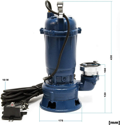 Wiltec vuilwaterpomp 1500W dompelpomp met 22.800l/h doorstroming incl. 20m slang
