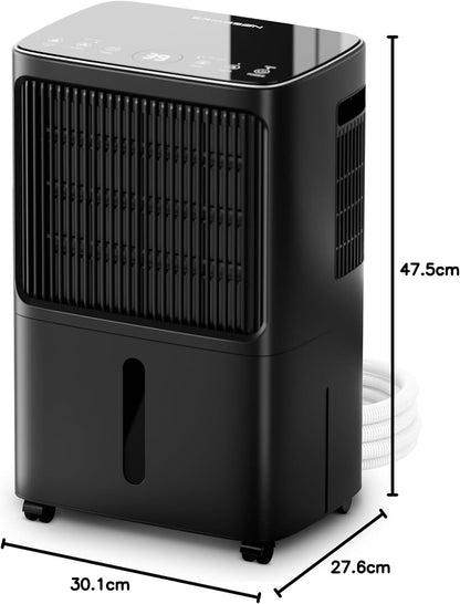 Luchtontvochtiger met LED-display, timer en kinderbeveiliging, verwijdert 16 liter vocht per 24 uur, voor kamergrootte ca. 70 m² (140 m³) | energiezuinige luchtontvochtiger met vochtsensor