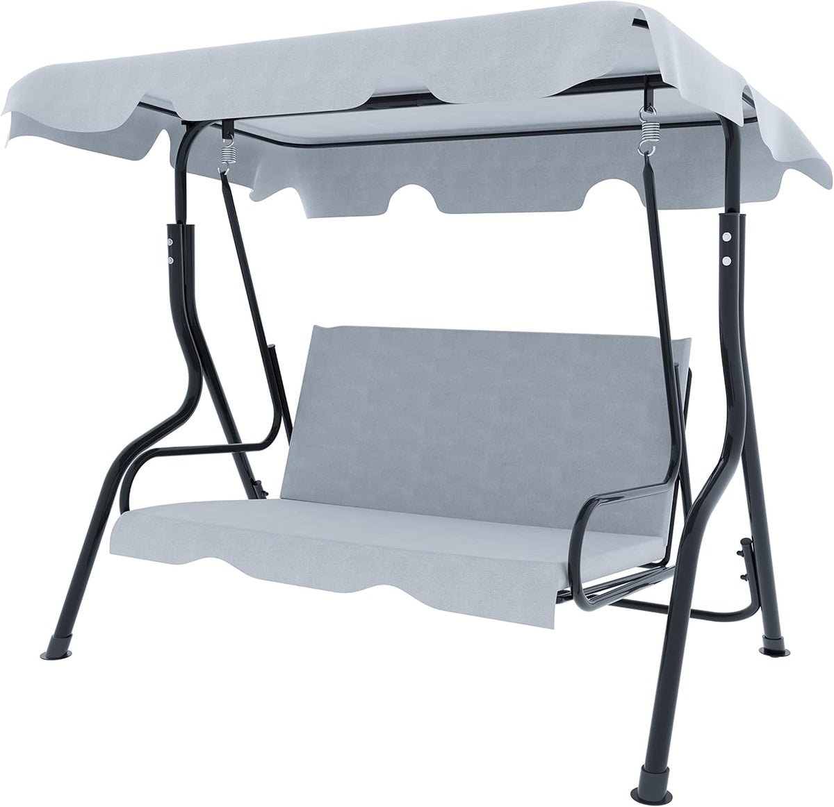 Schommelbank 3-zits met verstelbaar zonnedak, gevoerd kussen, robuust frame van gelakt staal, voor buiten, tuin, balkon, terras, zwembad, 170 x 110 x 153 cm (grijs)