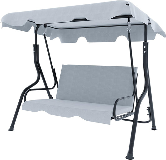 Schommelbank 3-zits met verstelbaar zonnedak, gevoerd kussen, robuust frame van gelakt staal, voor buiten, tuin, balkon, terras, zwembad, 170 x 110 x 153 cm (grijs)