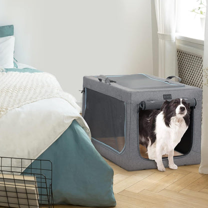 Petsfit, Draagbare hondenbench met dikke mat, verstelbare stoffen hoes, ademende gaasdeuren, opvouwbare hondenkrat 76 x 50 x 49 cm (l x b x h) grijs