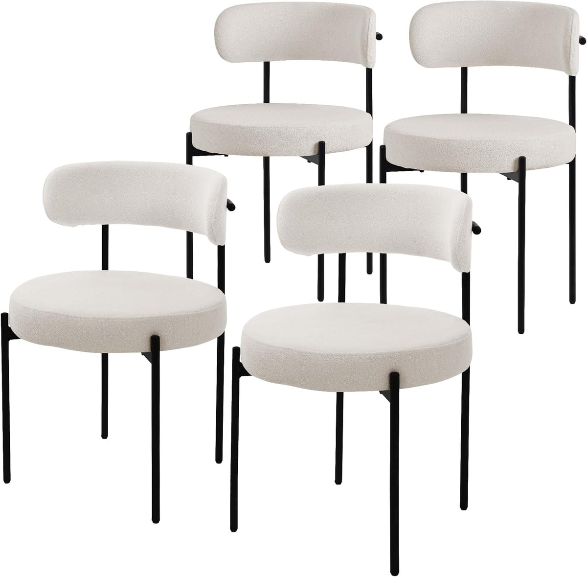 Eetkamerstoelen – Keukenstoelen – Woonkamerstoelen – Beklede Stoelen – Lounge Stoelen – Set Van 4 – Teddy Stof Wit – Ergonomisch Zithoogte 49 cm