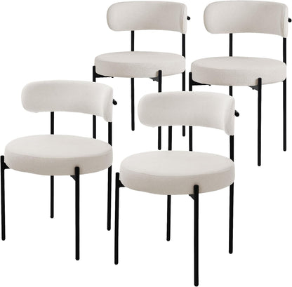 Eetkamerstoelen – Keukenstoelen – Woonkamerstoelen – Beklede Stoelen – Lounge Stoelen – Set Van 4 – Teddy Stof Wit – Ergonomisch Zithoogte 49 cm