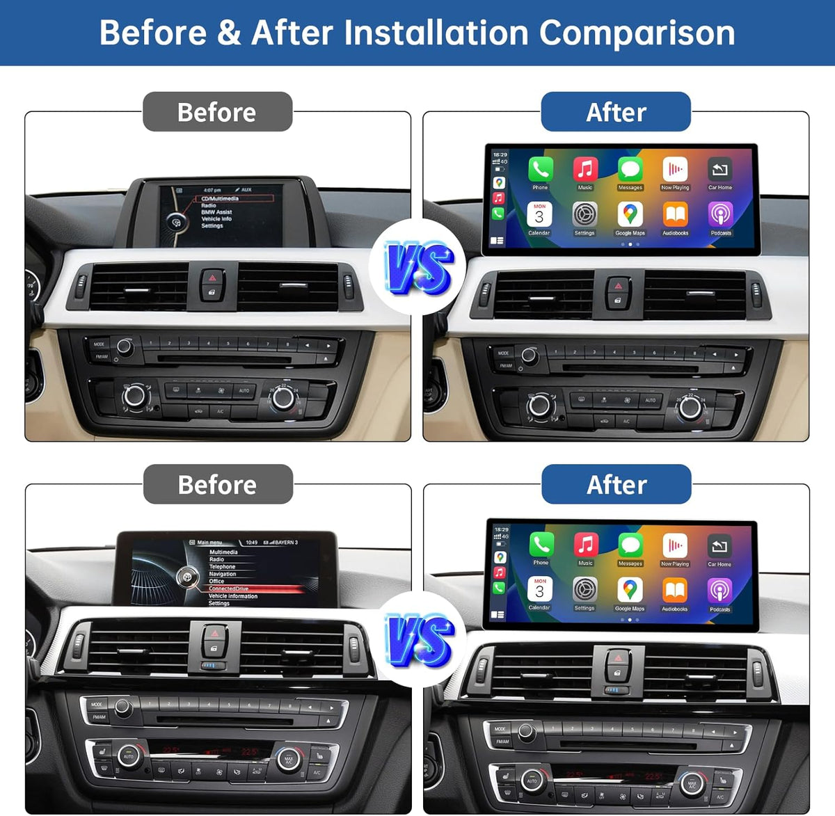 12,3 Inch Autoradio Touchscreen – Multimedia Scherm – Navigatiescherm – Infotainmentsysteem – Auto Display – Draadloze CarPlay – Android Auto – Plug & Play Installatie – HD Resolutie 1920x720