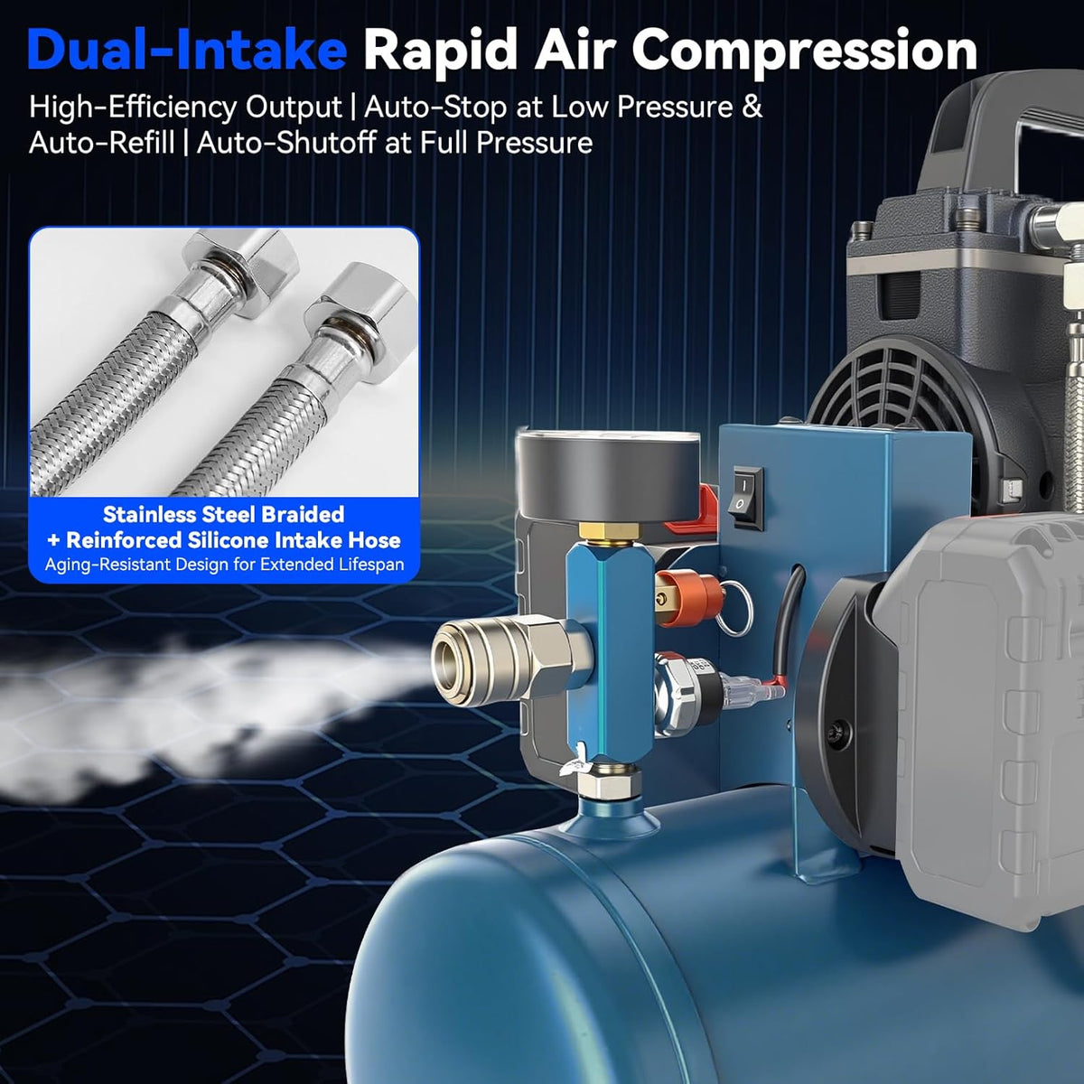Accucompressor – Persluchtcompressor – Draagbare Luchtcompressor – Mobiele Compressor – Olievrije Compressor – 7,5 Bar Werkdruk – 9 Liter Capaciteit