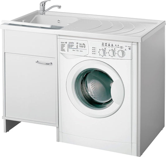Negrari Wasmachineafdekking met wastafel 9008 KAM van hars, badkuip van zuurbestendig PP, binnen/buiten, wit, 109 x 60 x 89
