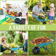 Kruiwagen - Kruiwagen voor Kinderen - 5 Stuks - Tuinset - met Schop - Hark - Vork - Kinderhandschoenen - Lichtgewicht - Gemakkelijke Assemblage - Duurzaam - Metaal - 73.6 x 35.5 x 43 cm - Blauw