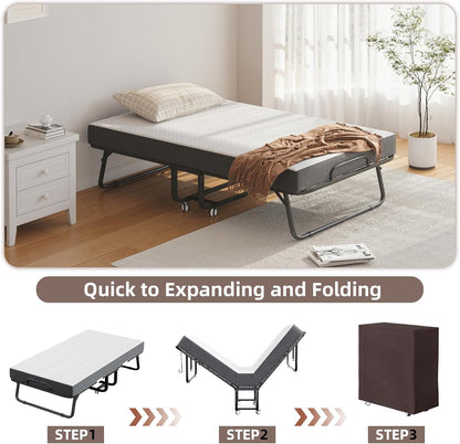 Deluxe opklapbed (incl. 13 cm dik traagschuimmatras), inklapbaar logeerbed, volwassenen 100 x 190 cm, metalen klapframe, versterkt metalen rooster, stofbestendige opbergtas, belastbaarheid 250 kg