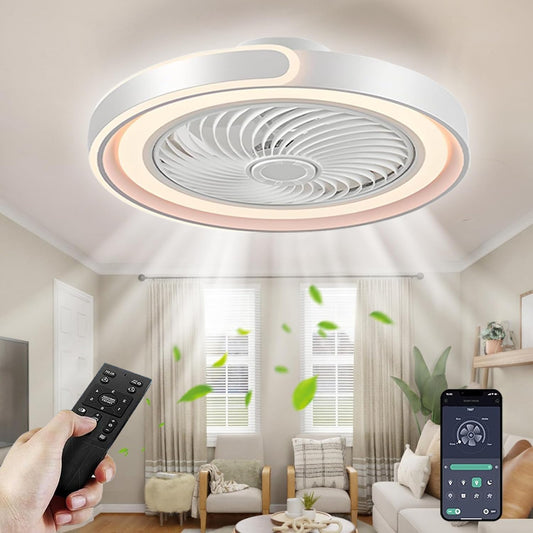 TYJY Modernity Ronde plafondventilator, stil, met licht, 50 cm, plafondlamp, ventilator, 70 W, led, dimbaar, met afstandsbediening, app, timer, 6 snelheden, voor woonkamer, slaapkamer, eetkamer (wit)