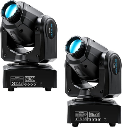 BETOPPER Moving Head Led Partylicht 35 W podiumlicht met 7 gobo's en 7 kleuren discolicht beam DMX 9/11Ch voor DJ Bar Club podium, Halloween Kerstmis Party (2 stuks)