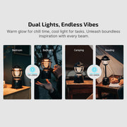 Campinglamp - Kampeerlamp - Dimbare Retro Campinglantaarn - Verstelbaar - Draagbare - met Dubbele Lichtbron - Noodstroombank - USB Oplaadbaar - voor Buiten - Camping - Noodsituatie - IPX5 Waterdicht - 500Lm - 16000 mAh - 12.3 x 22.5 x 12.3 cm - Zwart