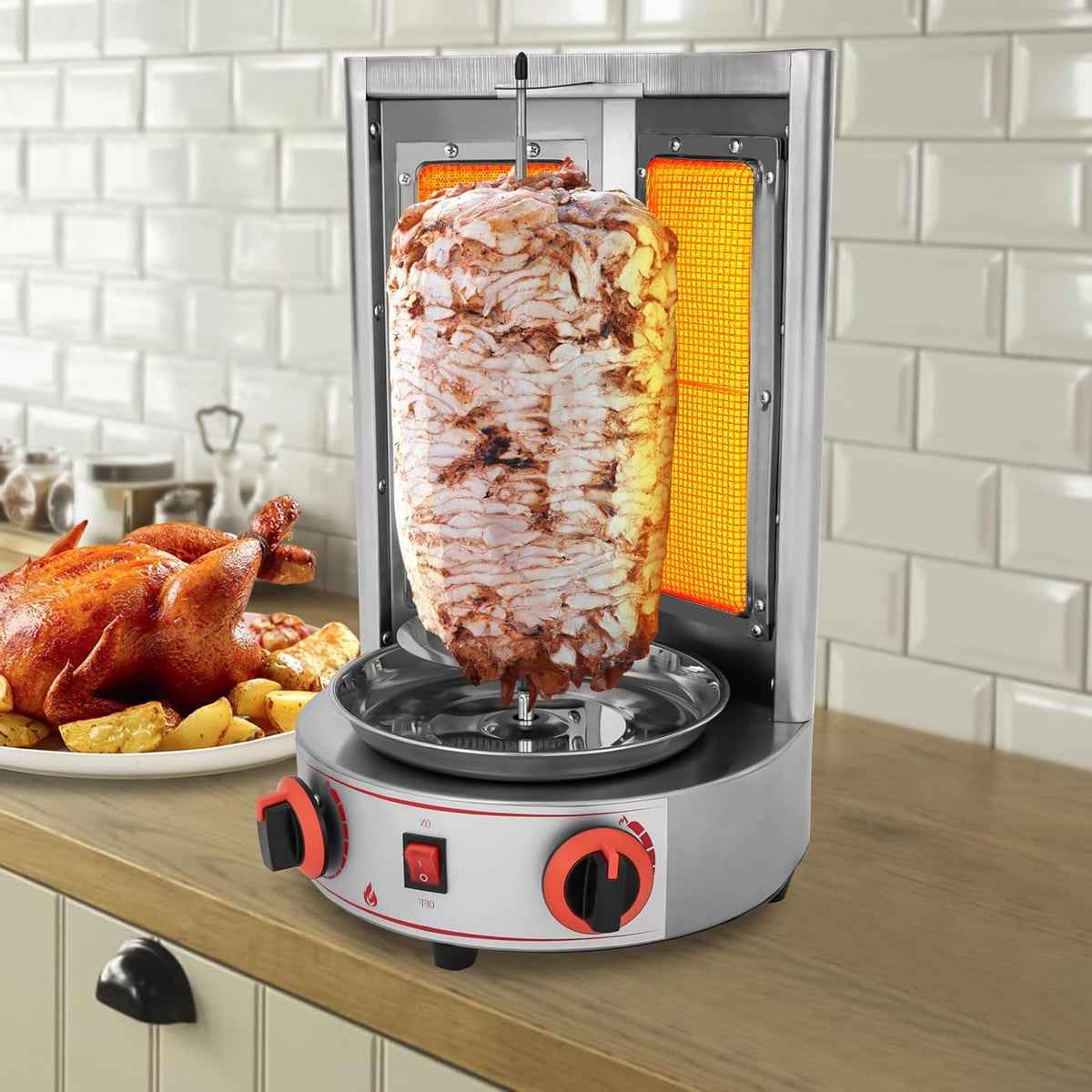 CG-25Q Electric Vertical Rotisserie with Gas Kebab Machine 4.3 kW Stainless Steel Table Grill Kebabs Stainless Steel Table Grill Kebab Grill Kebab Grill - QUORE