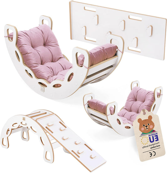 MISIOO Rocker Rocker For Children - Baby Rocker With Rounded Edges For Safety - White MDF - Laminated Surface - Incl. Climbing Wall/Slide/Cushion - 90x41x50cm - Rocker Baby - QUORE