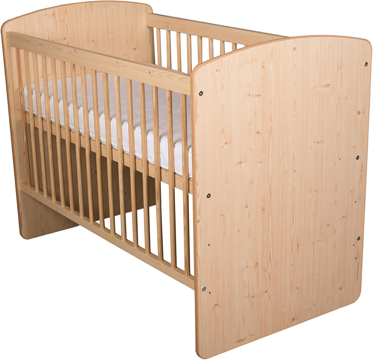 baby bed K2 natural wood 120 x 60 cm with slatted bed bed cot 3 levels adjustable in height - naturalPine wood & MDF - QUORE