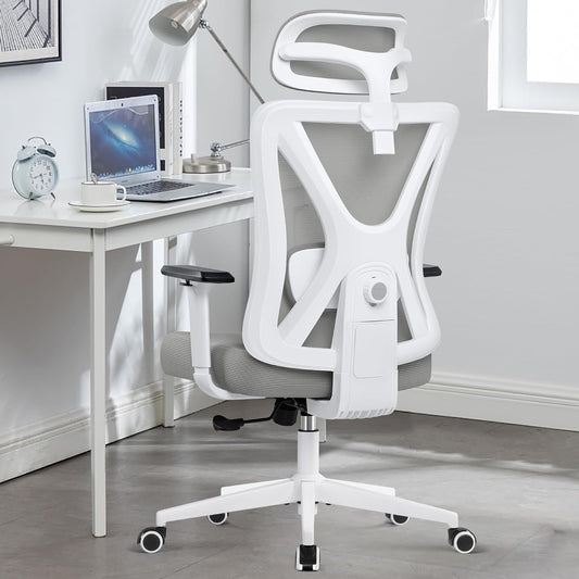 KERDOM Office chair, ergonomic office chair with adjustable headrest and lumbar support, height-adjustable swivel chair with 130 degree rocking function, load capacity 150 kg - QUORE