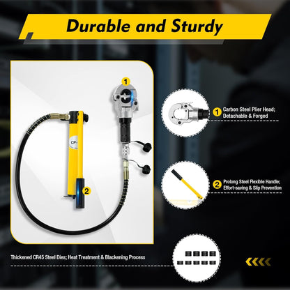6T Hydraulic Crimping Pliers V Contour 12-28mm, TH Contour 16-32mm 360°Swivel Hydraulic Crimping Pliers Hand Press Set Hydraulic Press Tool for Aluminum Tubes Copper Tube - QUORE