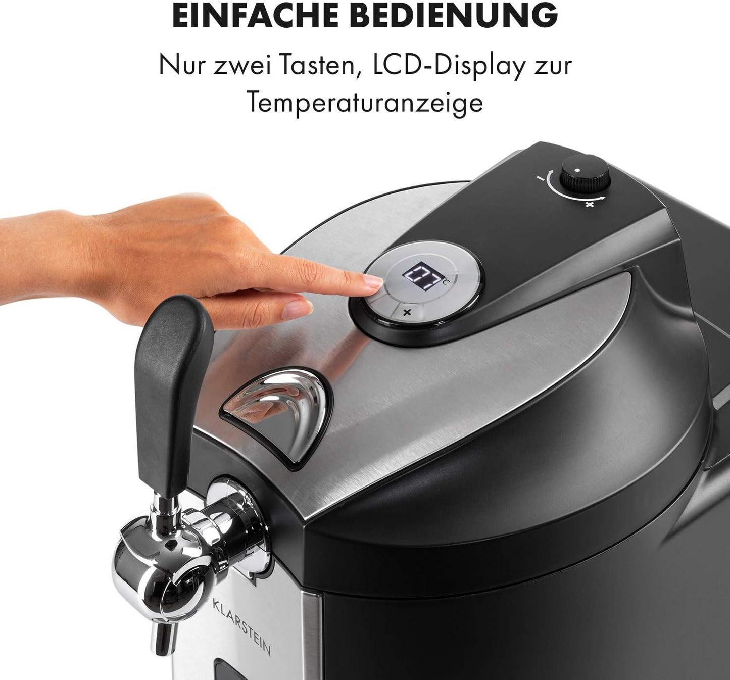 Klarstein Beerkules bierdispenser bierkoeler - voor alle 5 l fusten met en zonder uitgiftesysteem, drukmedium: CO2, incl. 3 patronen, compressiekoeling: koeltemperaturen van 2-12 ° C, zilverzwart